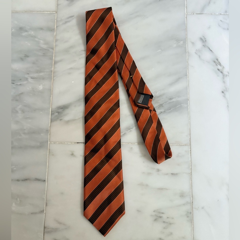 Canali 100% silk seide brown and orange striped tie